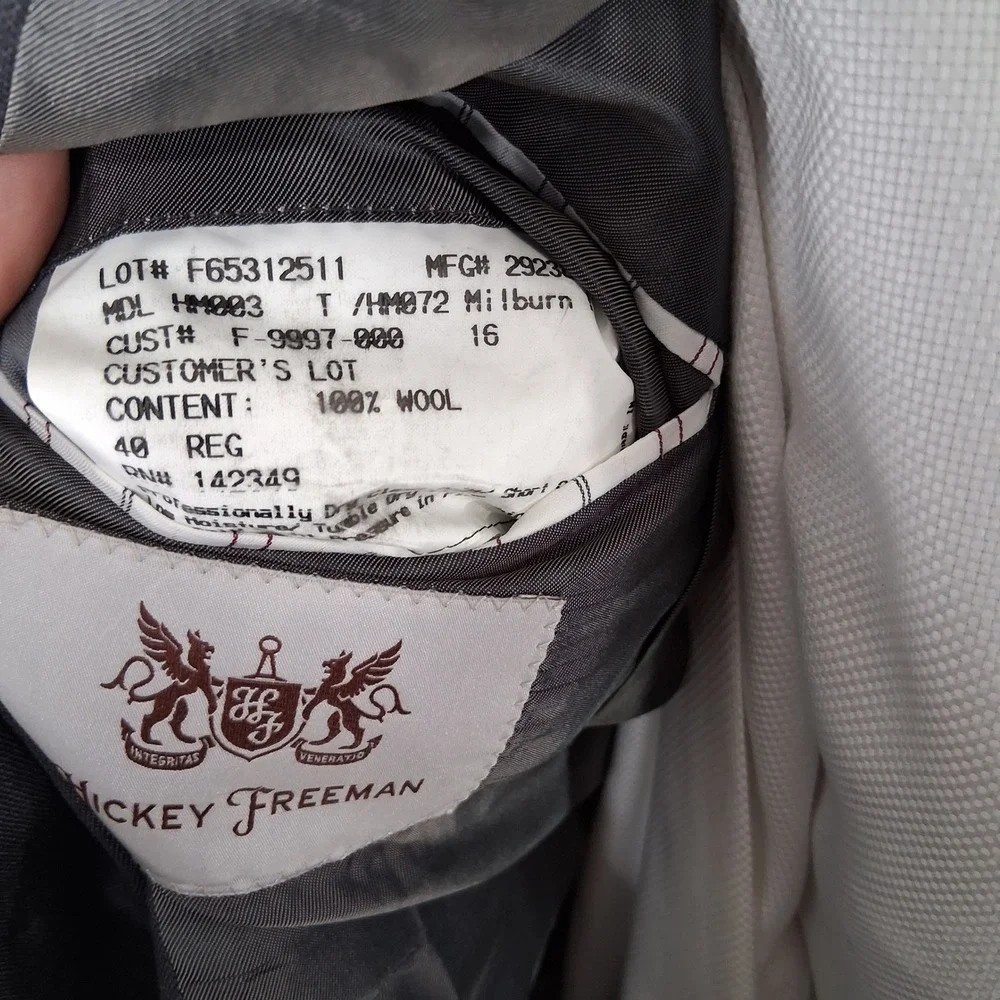 Hickey Freeman Sport Coat 40R Gray Milburn 2 Button 100% Wool Blazer Double Vent